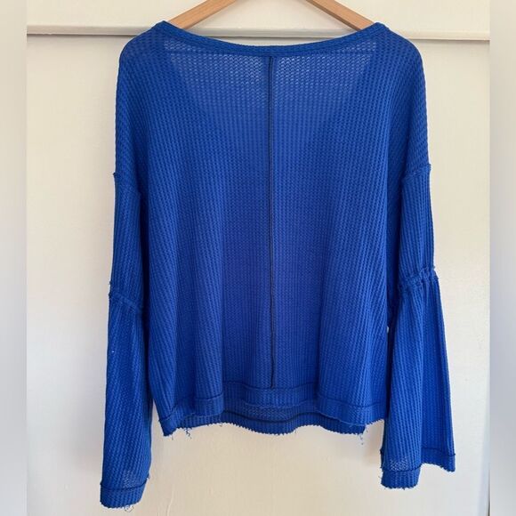 Free People Dahlia Waffle Bell Sleeve Long Sleeve Top Small - Picture 5 of 7